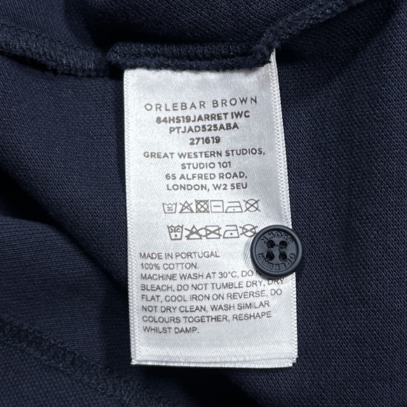 Orlebar Brown IWC Watches Navy Blue White Striped Pique Polo Shirt Mens Medium - Picture 8 of 9